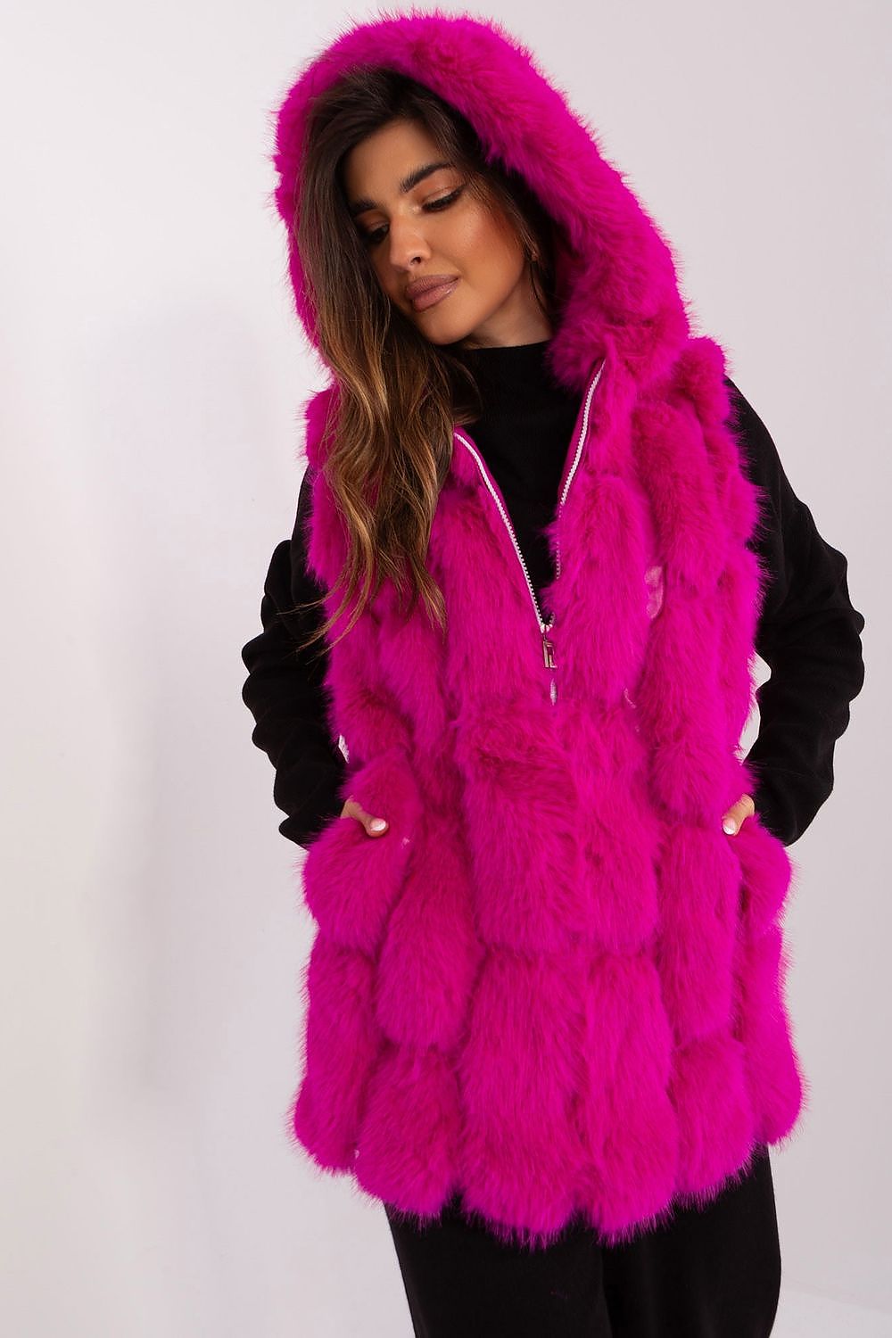 Elegant Fur Vest With Hood Stylish