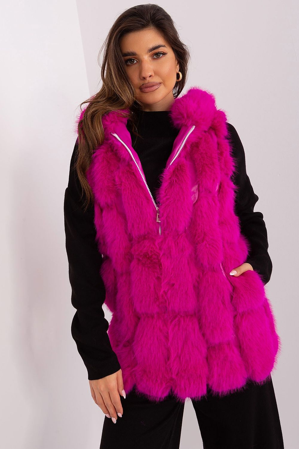 Elegant Fur Vest With Hood Stylish