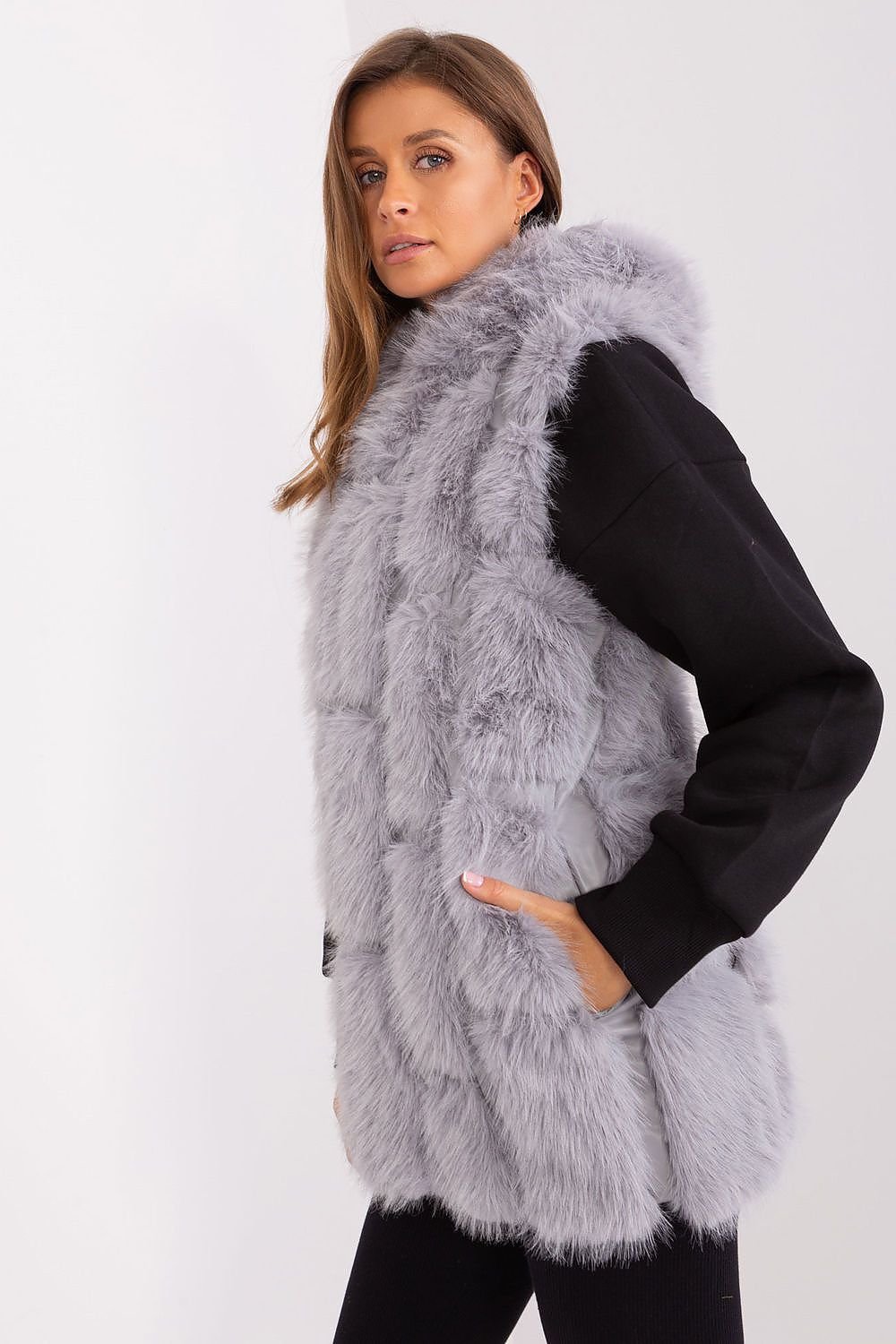 Elegant Fur Vest With Hood Stylish