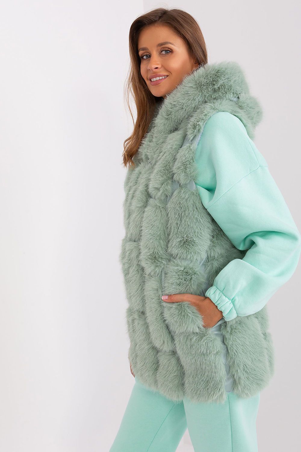 Elegant Fur Vest With Hood Stylish