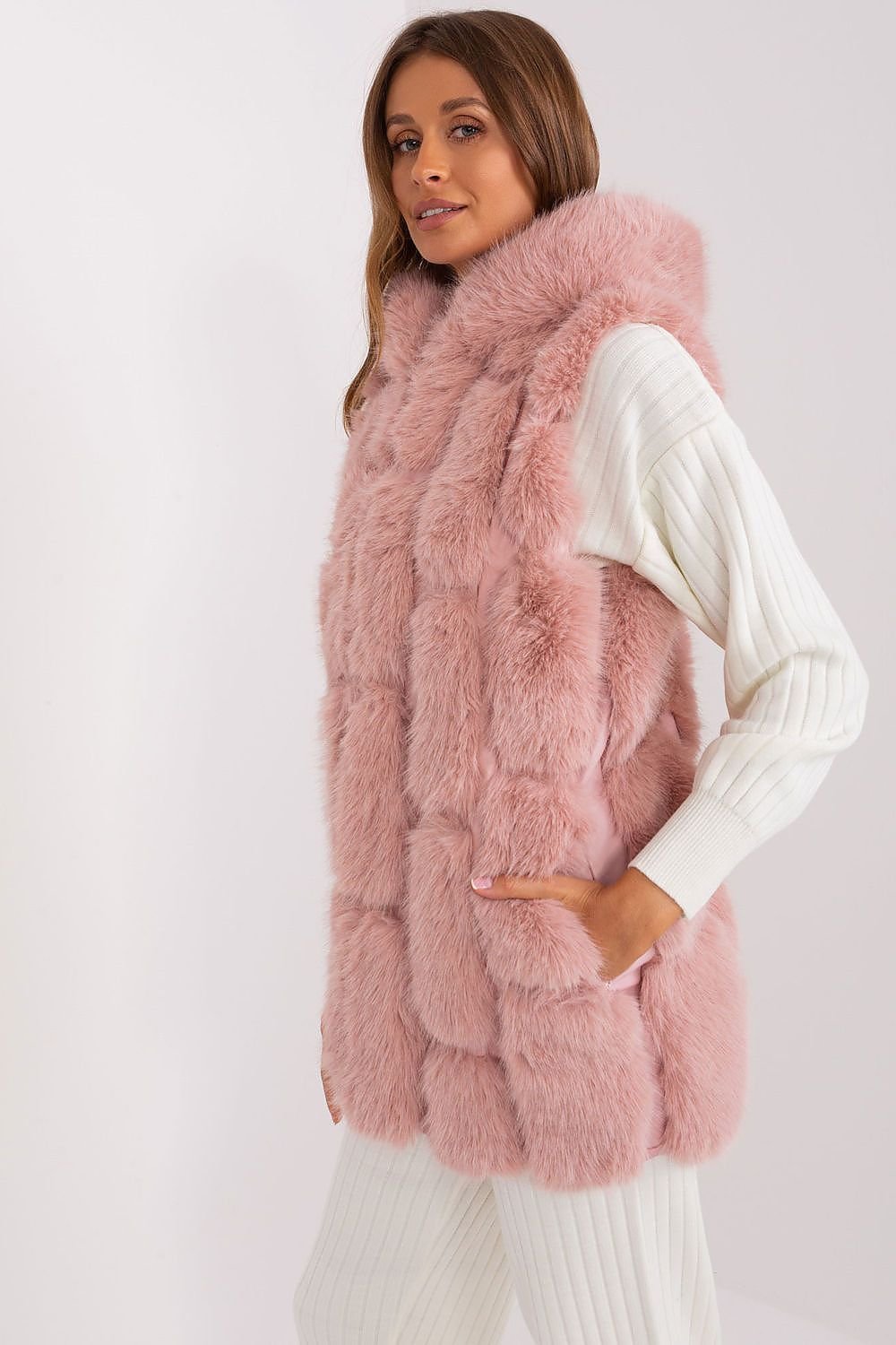 Elegant Fur Vest With Hood Stylish