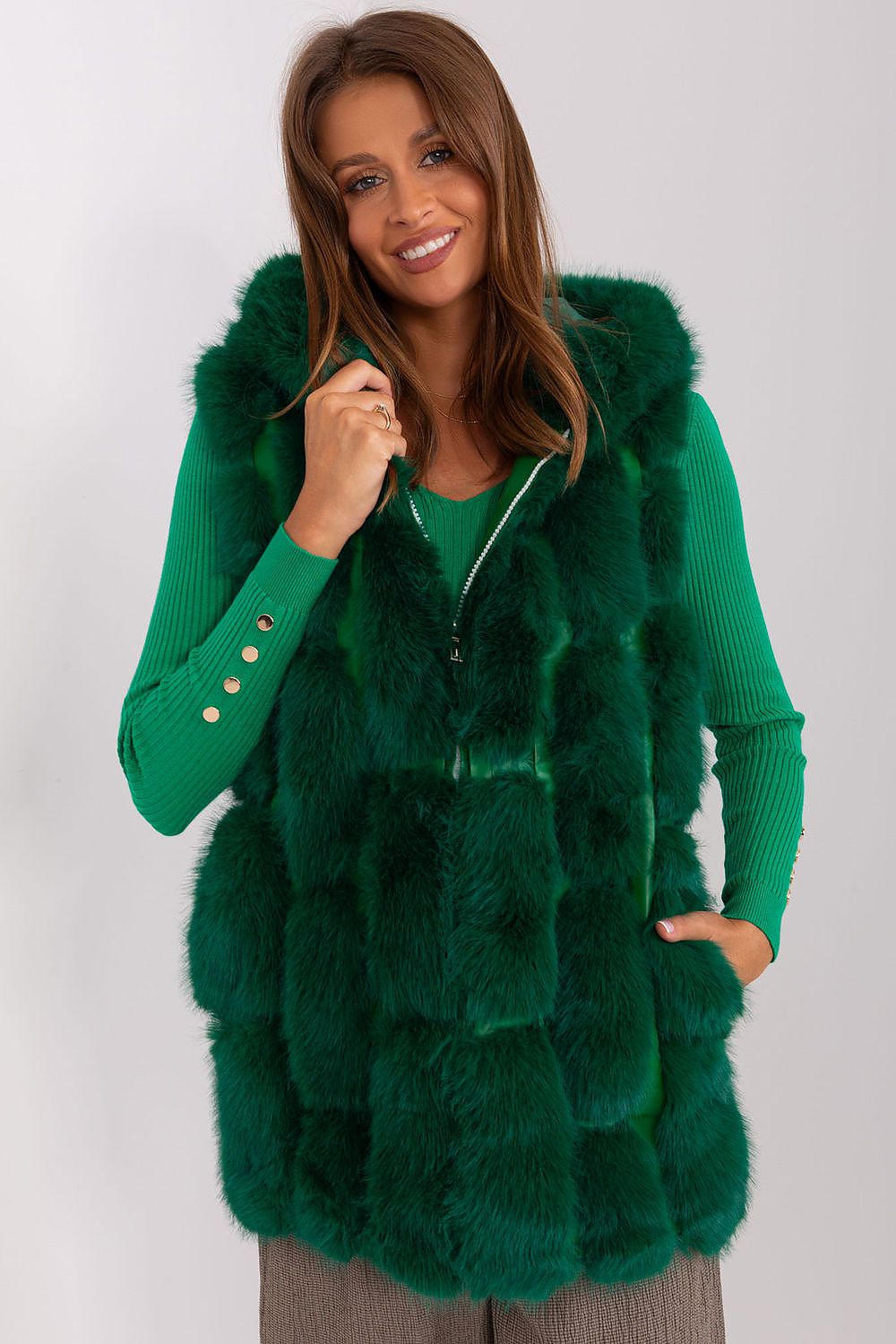 Elegant Fur Vest With Hood Stylish