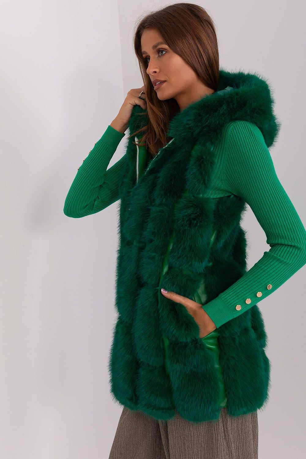 Elegant Fur Vest With Hood Stylish