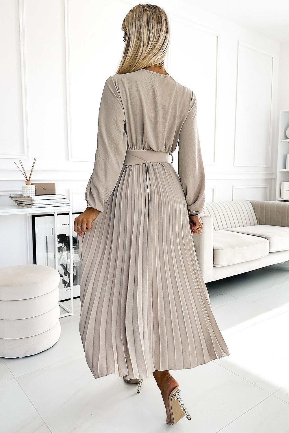 Pleated Midi Dress With Wide Belt Numoco