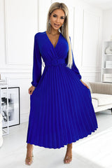 Pleated Midi Dress With Wide Belt Numoco