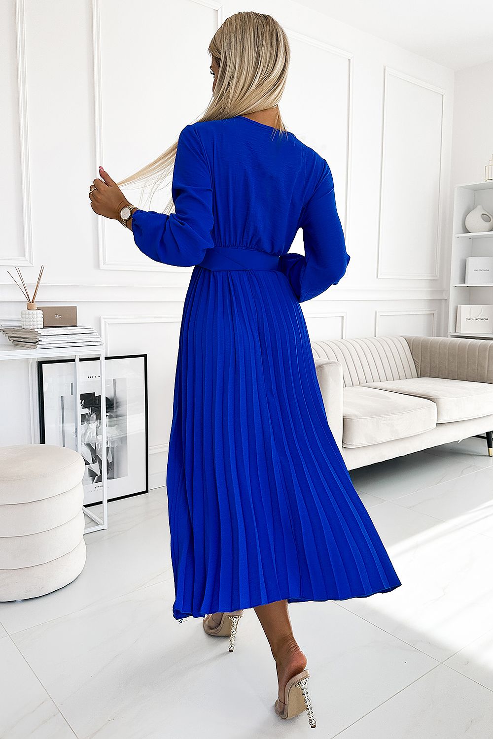 Pleated Midi Dress With Wide Belt Numoco