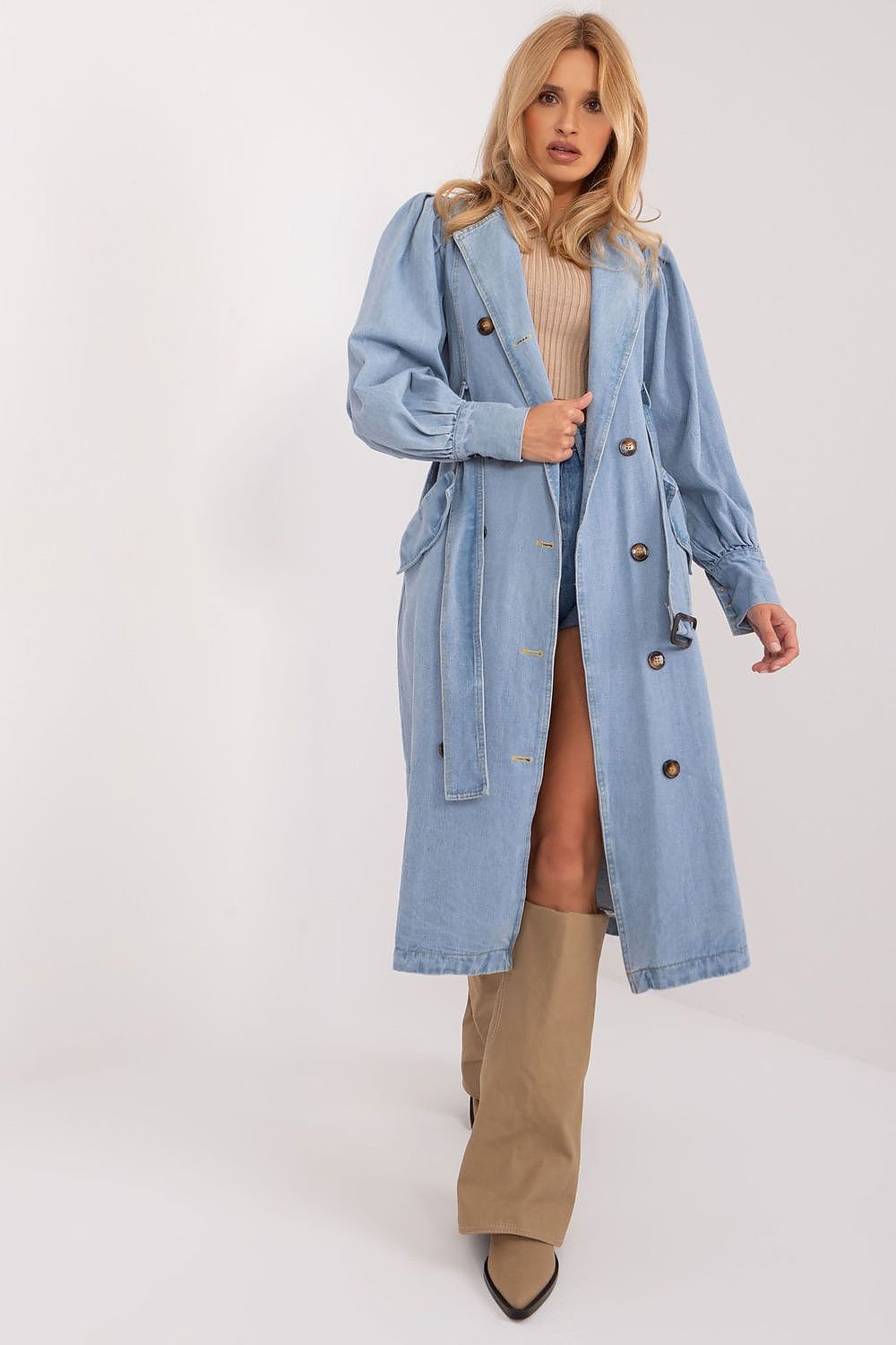 Elegant Denim Trench Coat Casual Charm