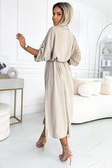 Beige Emery Dress With Gold Buttons Numoco