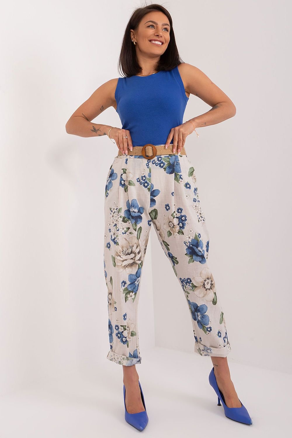 Floral High-Waisted Tapered Pants Italy Moda