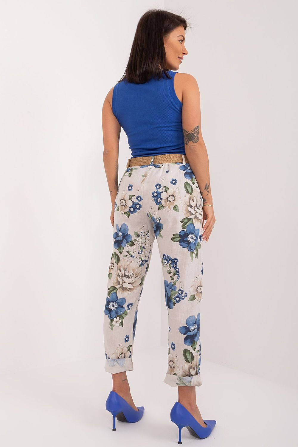 Floral High-Waisted Tapered Pants Italy Moda