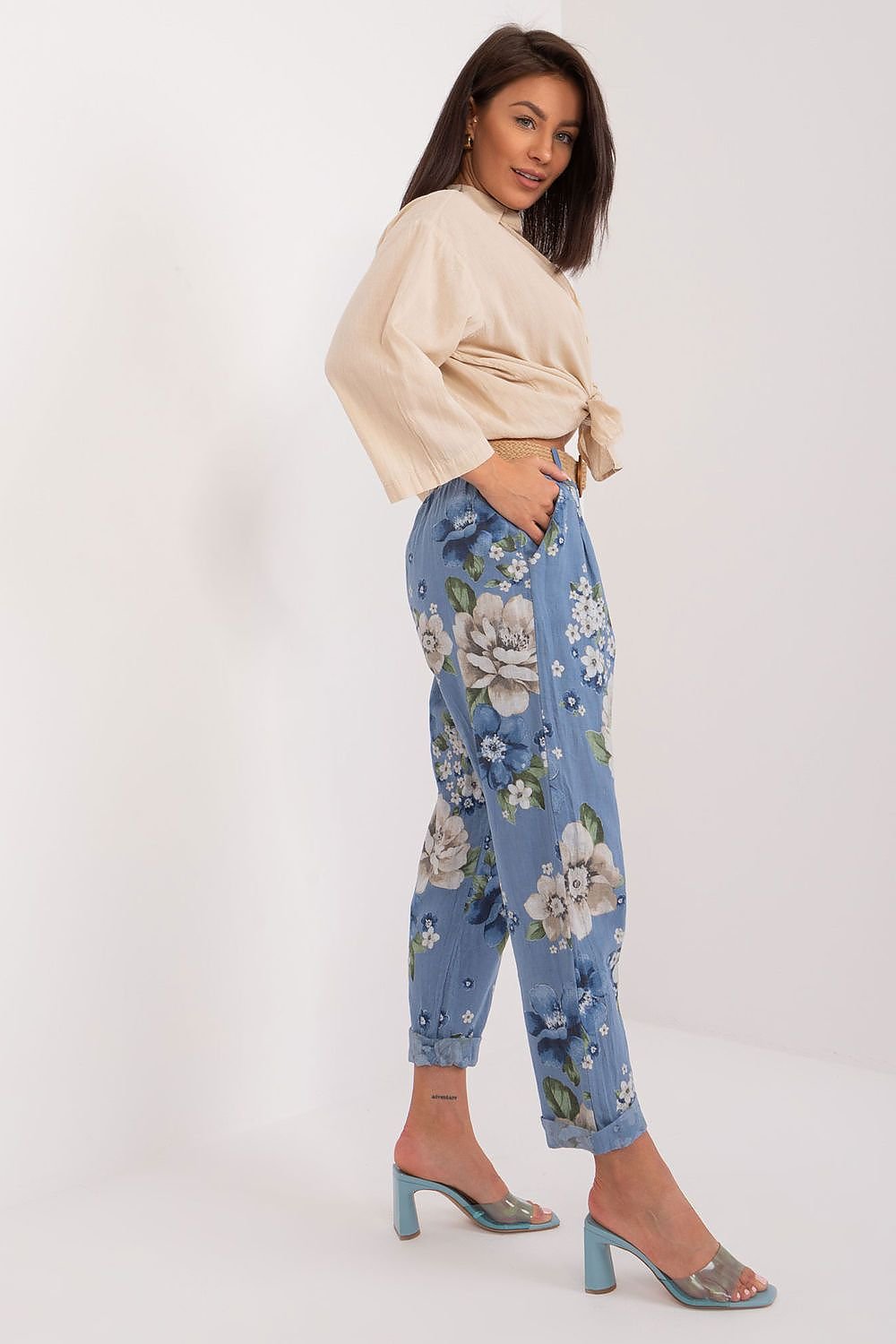 Floral High-Waisted Tapered Pants Italy Moda