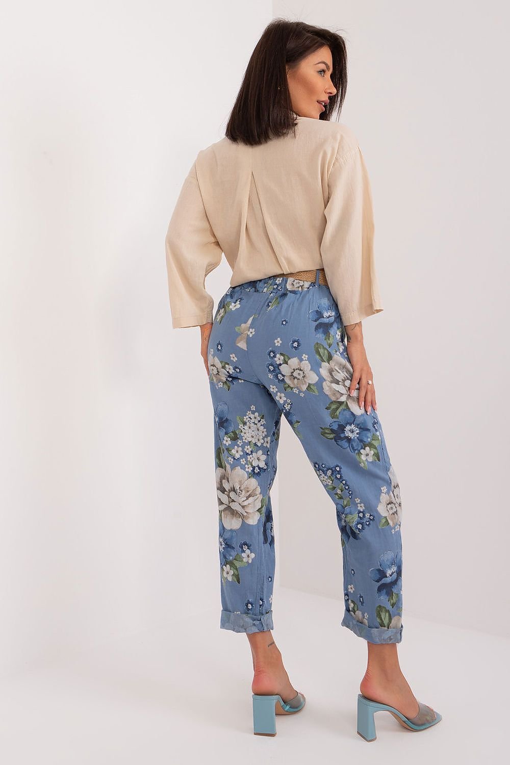 Floral High-Waisted Tapered Pants Italy Moda