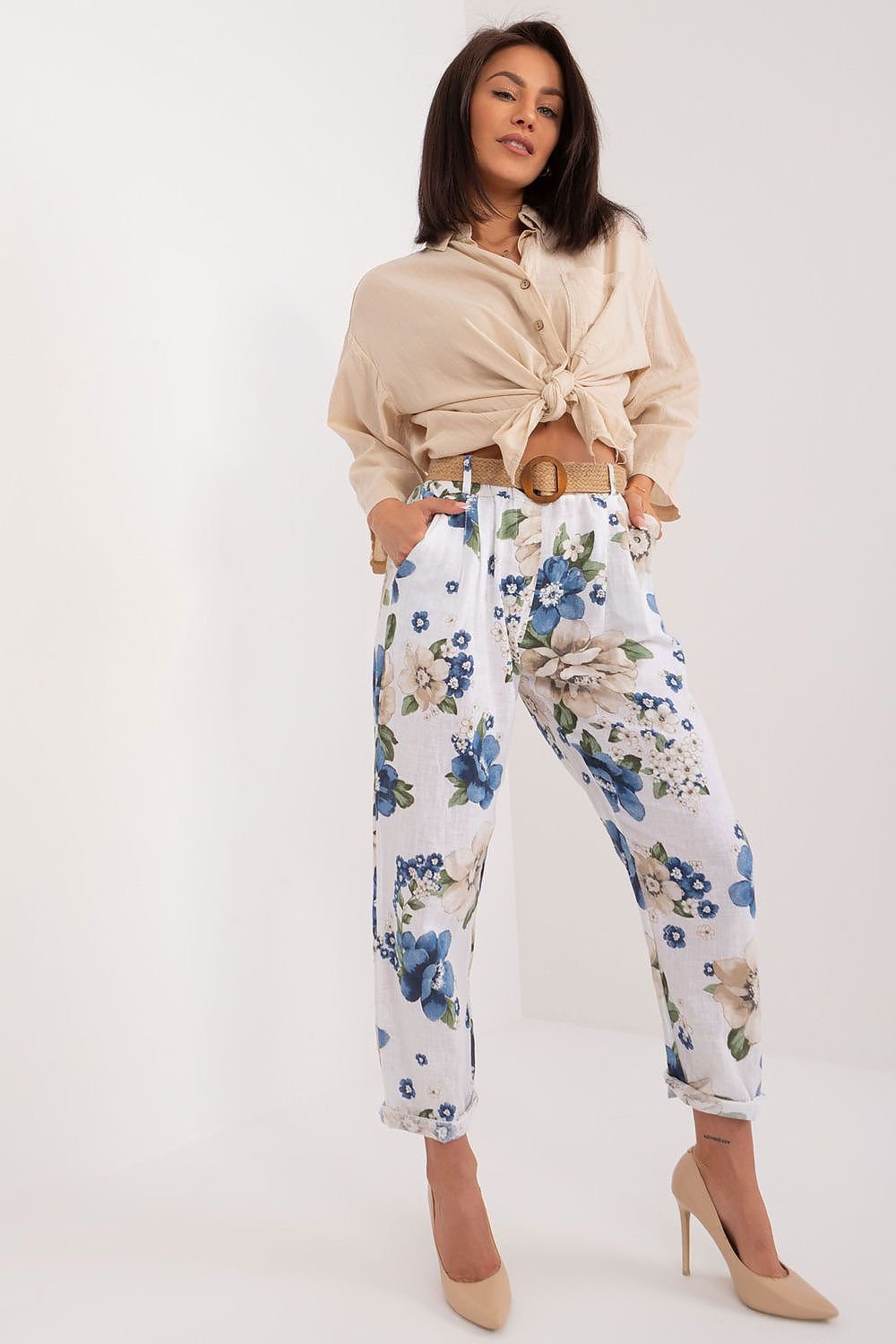 Floral High-Waisted Tapered Pants Italy Moda