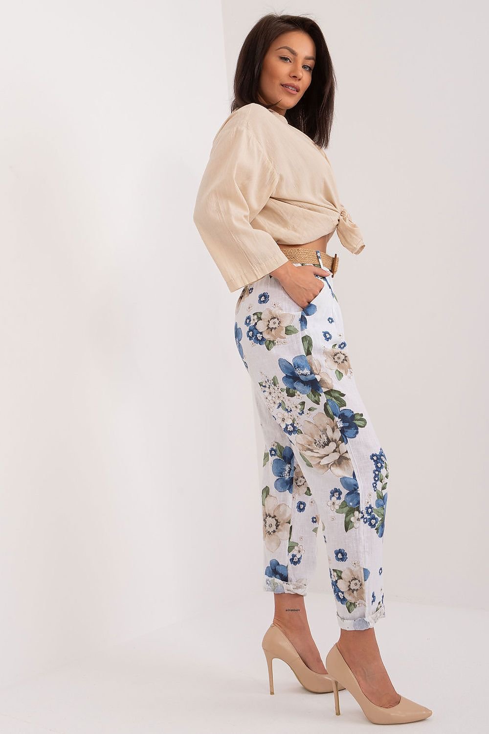 Floral High-Waisted Tapered Pants Italy Moda