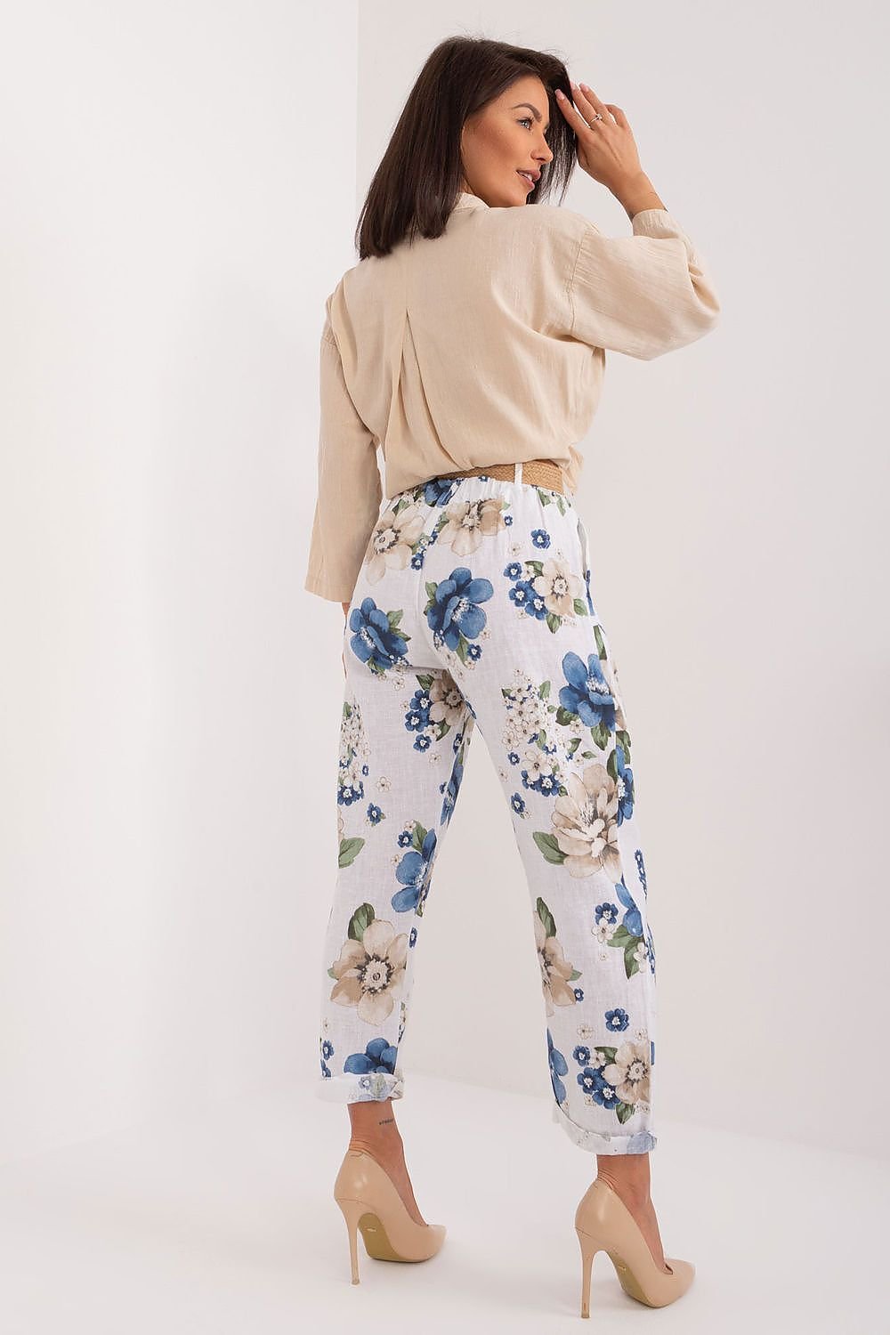 Floral High-Waisted Tapered Pants Italy Moda