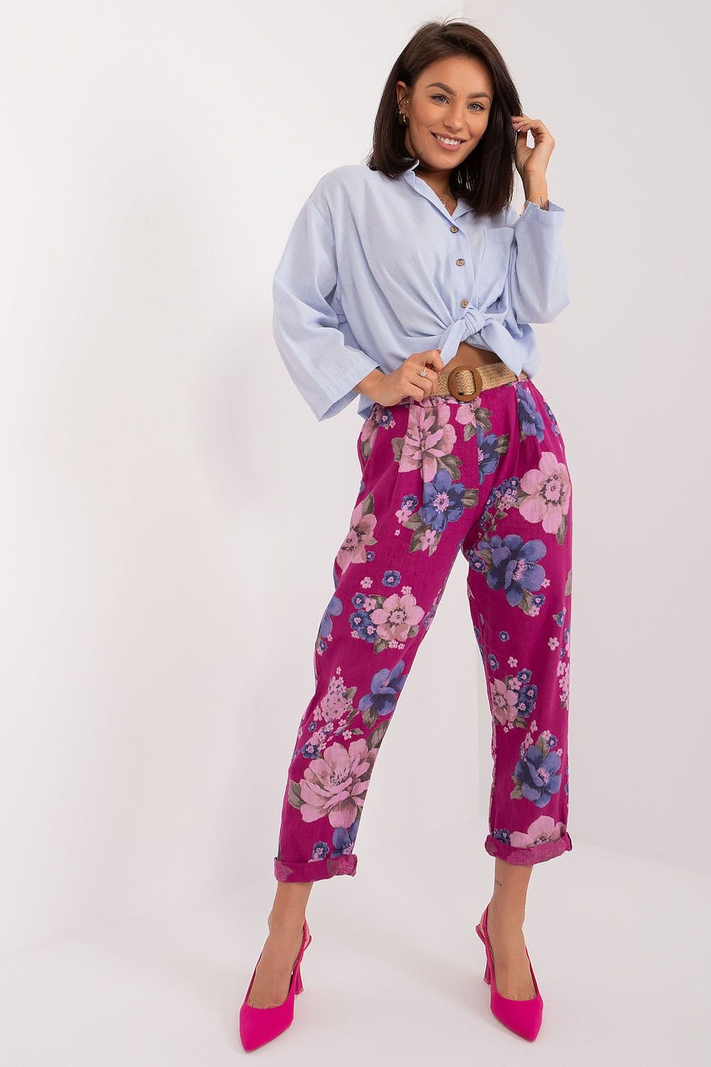 Floral High-Waisted Tapered Pants Italy Moda