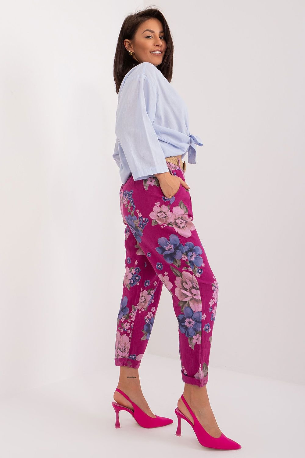 Floral High-Waisted Tapered Pants Italy Moda