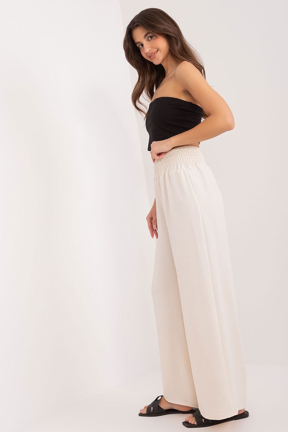 Casual Wide-Leg Fabric Trousers Italy Moda