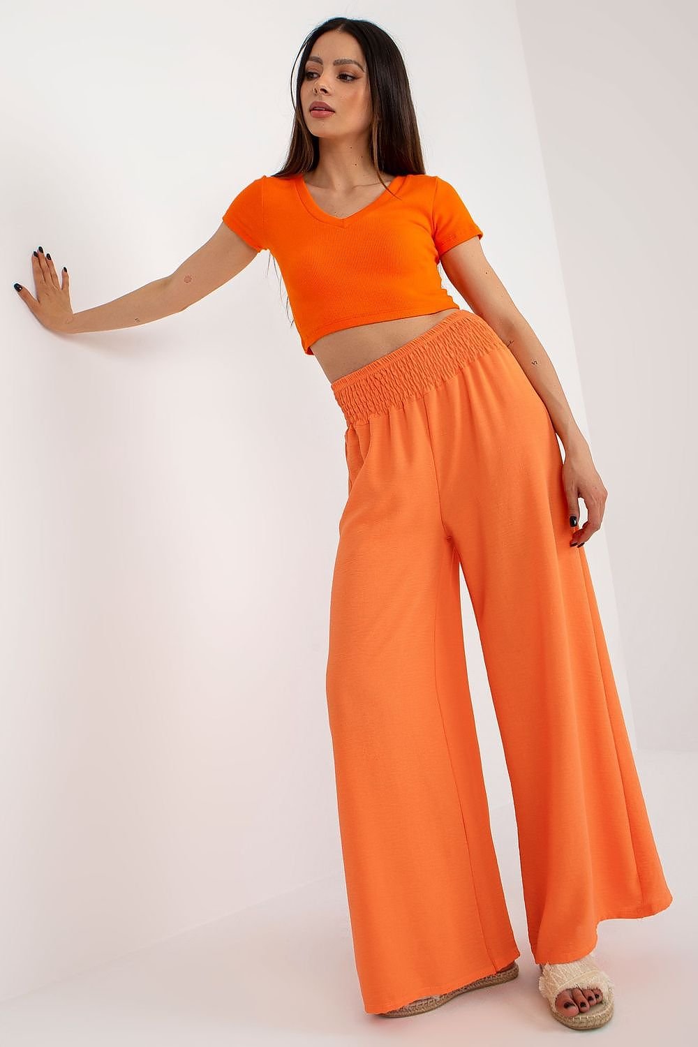 Casual Wide-Leg Fabric Trousers Italy Moda