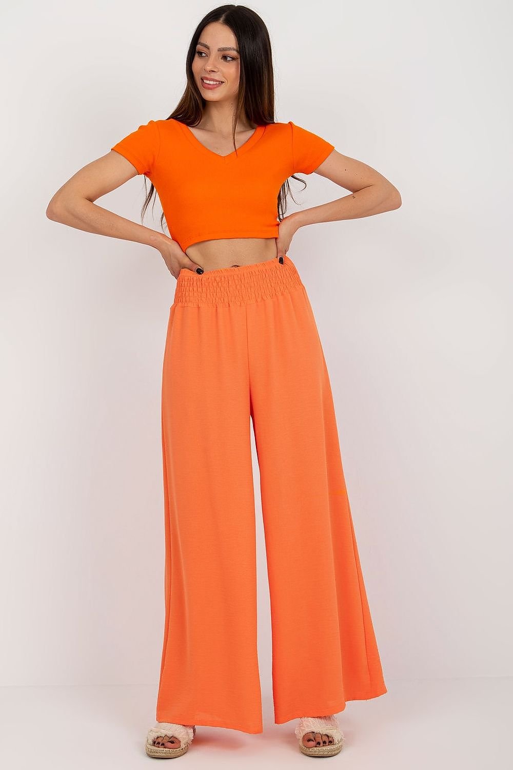 Casual Wide-Leg Fabric Trousers Italy Moda