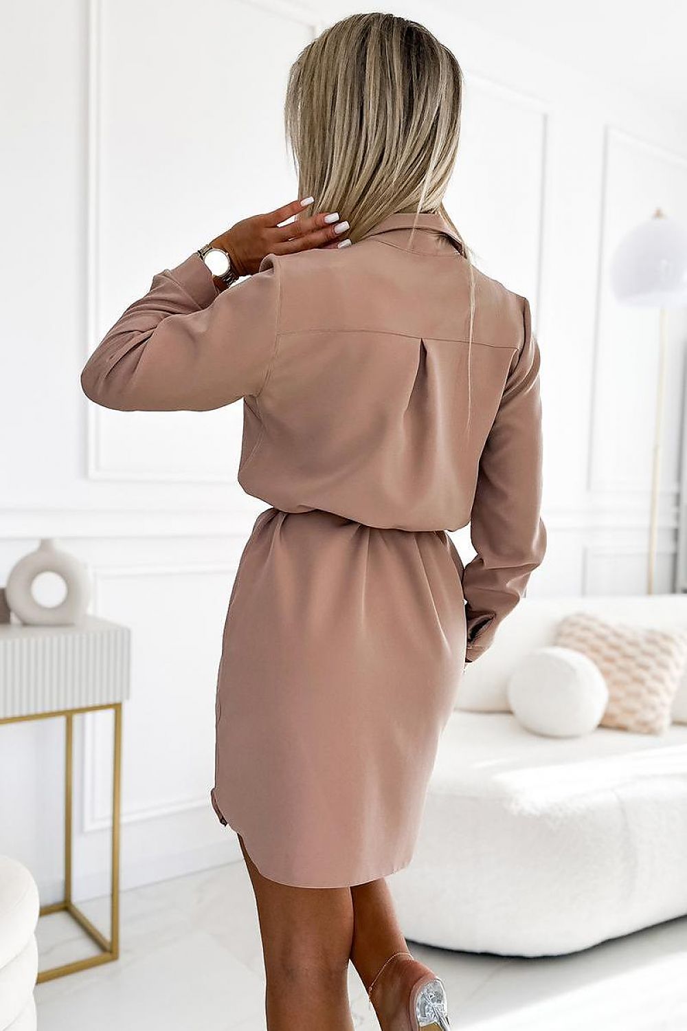 Beige Shirt Dress With Pockets Numoco