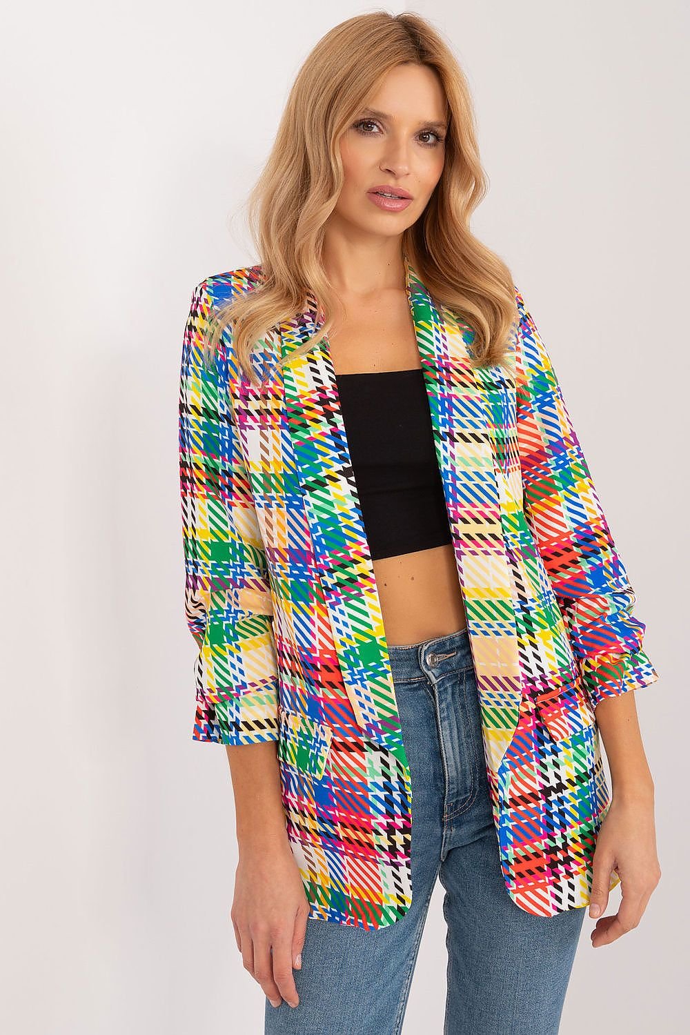 Elegant Check Print Blazer Italy Moda