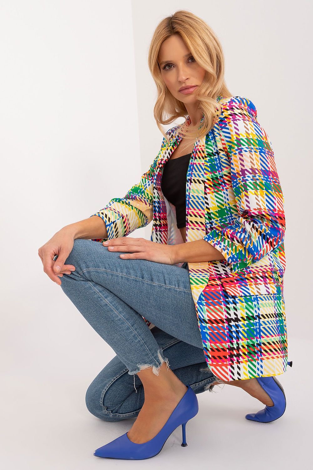 Elegant Check Print Blazer Italy Moda