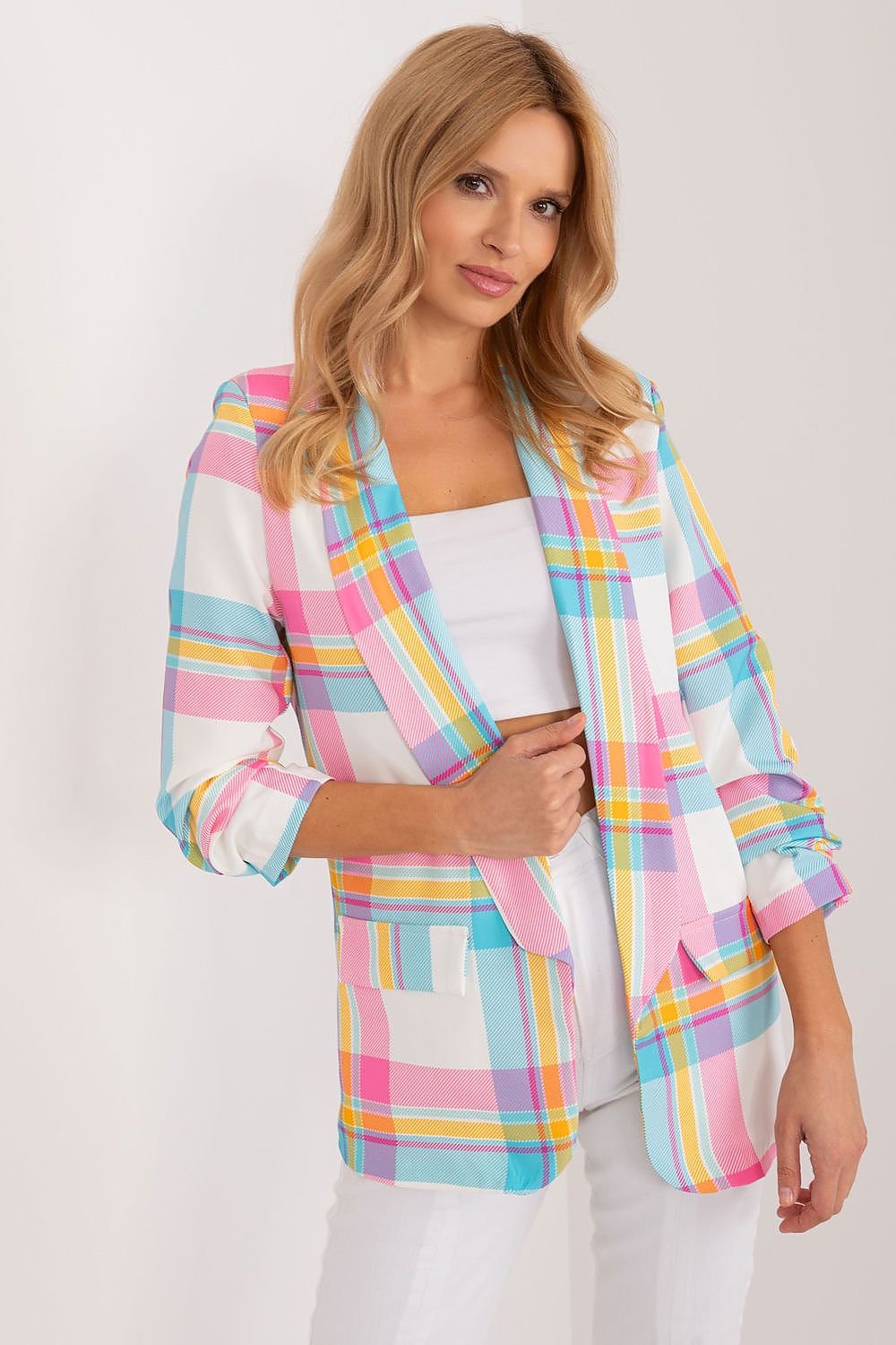 Elegant Check Print Blazer Italy Moda