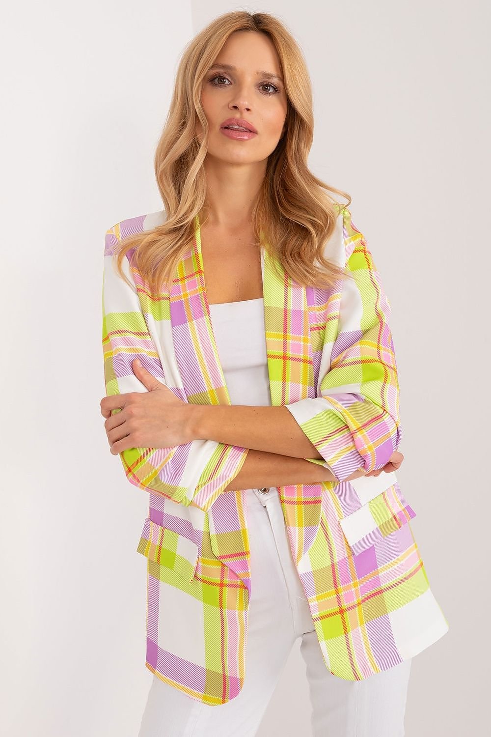 Elegant Check Print Blazer Italy Moda