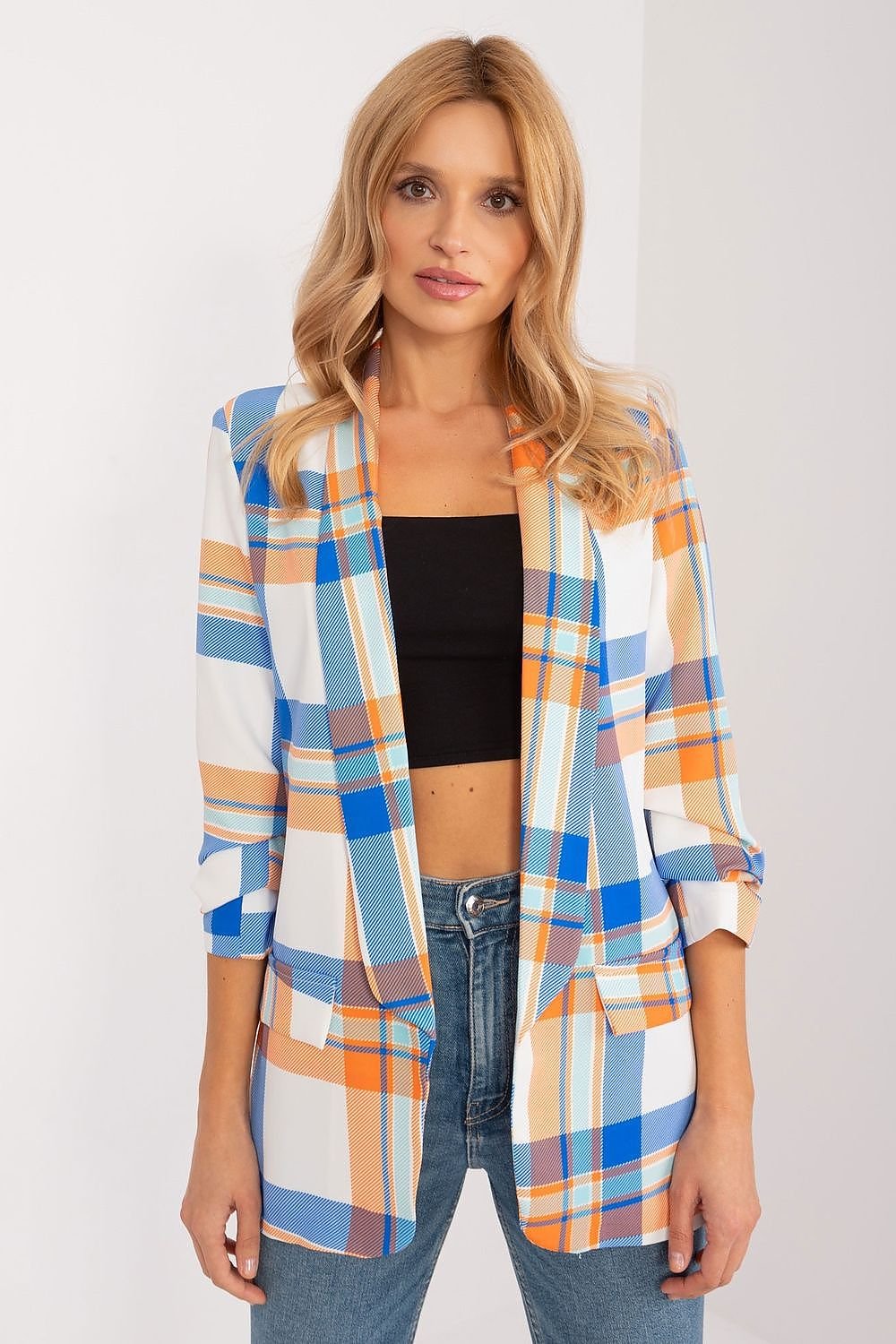 Elegant Check Print Blazer Italy Moda