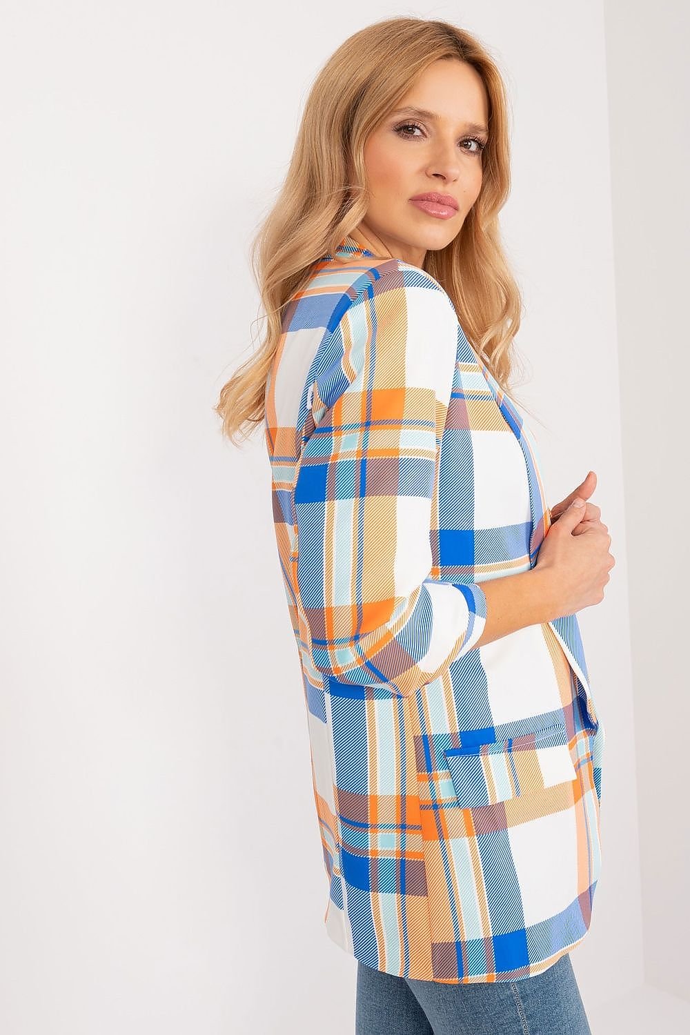 Elegant Check Print Blazer Italy Moda