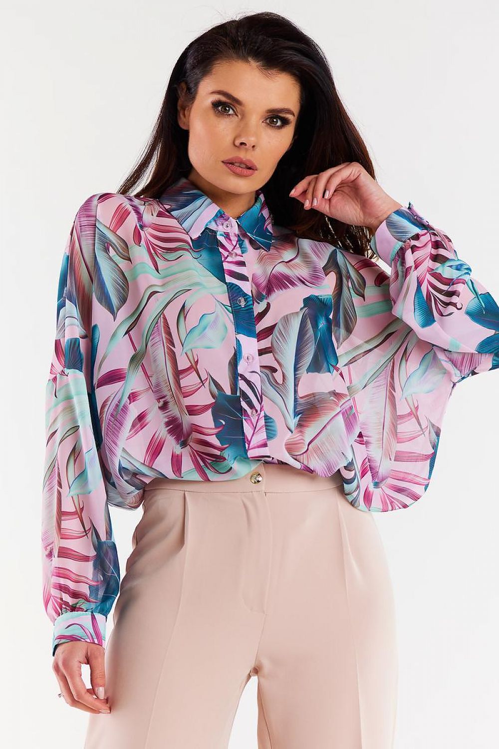 Oversized Ruffled Chiffon Shirt Awama