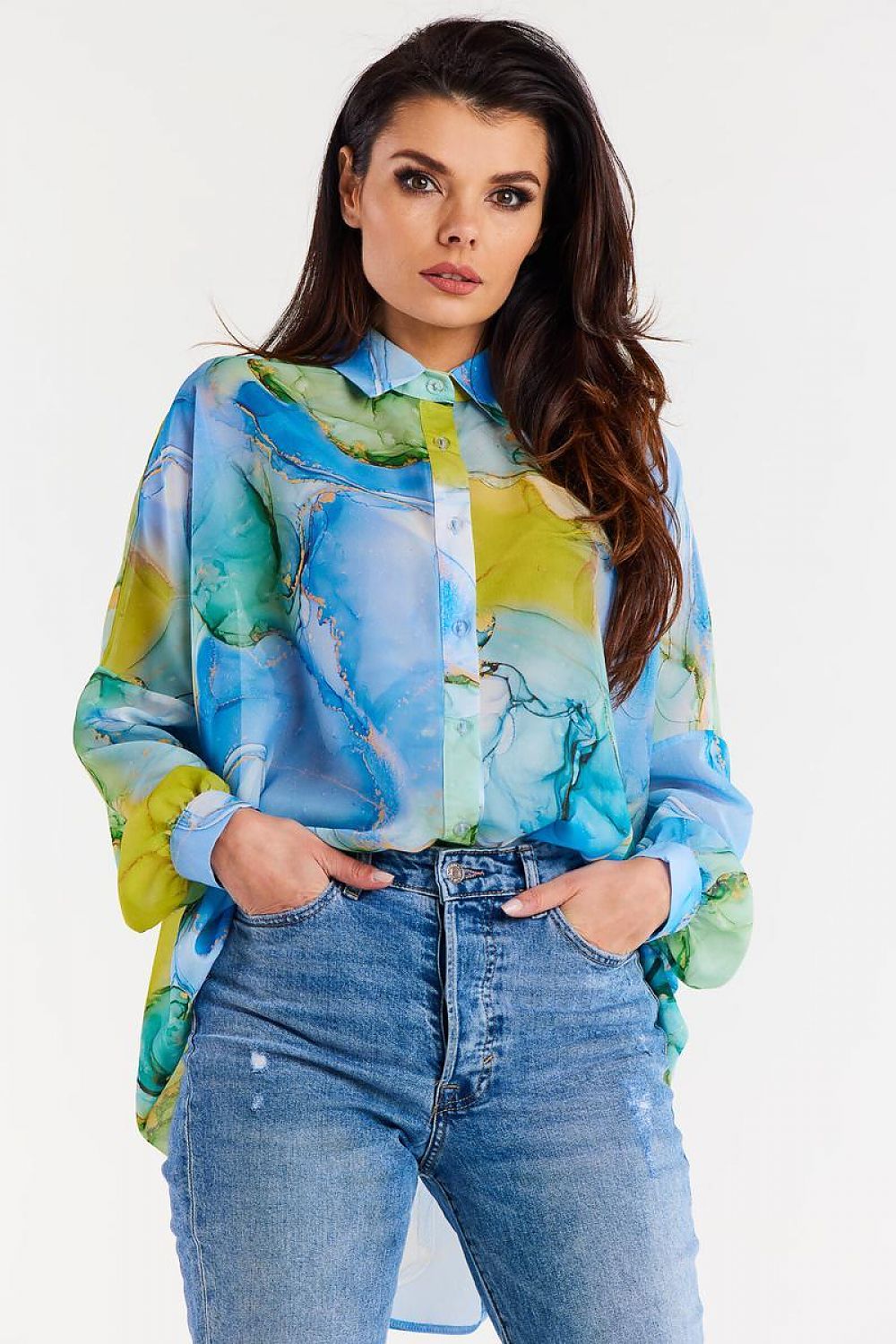 Oversized Ruffled Chiffon Shirt Awama