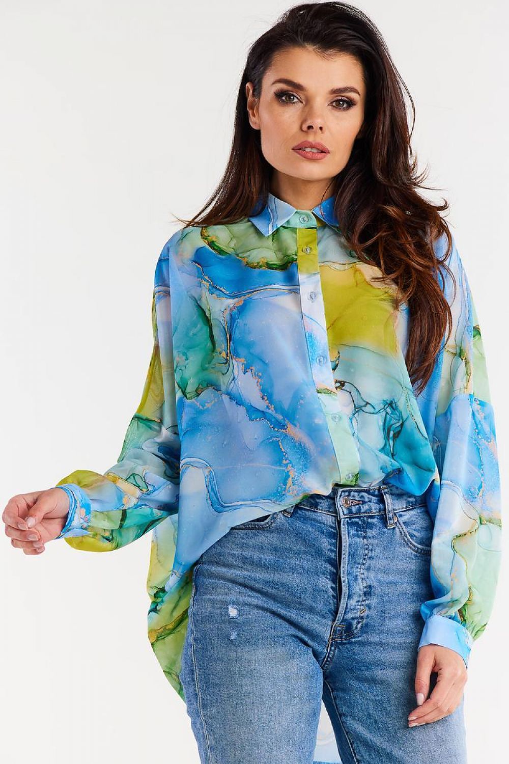 Oversized Ruffled Chiffon Shirt Awama