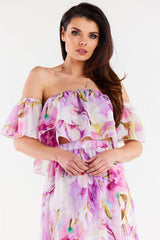 Chiffon Ruffled Short Sleeve Blouse Awama