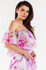 Chiffon Ruffled Short Sleeve Blouse Awama