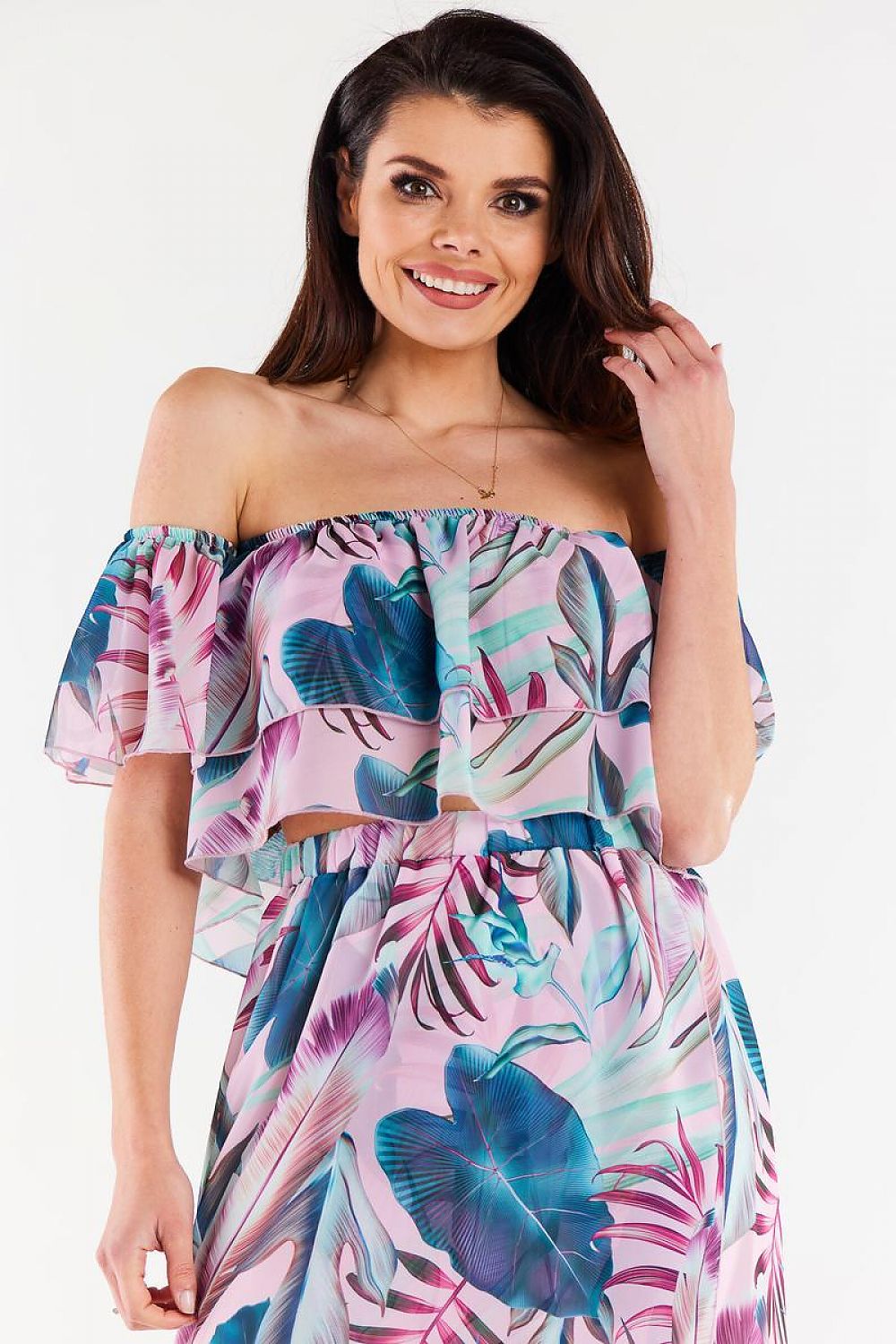 Chiffon Ruffled Short Sleeve Blouse Awama