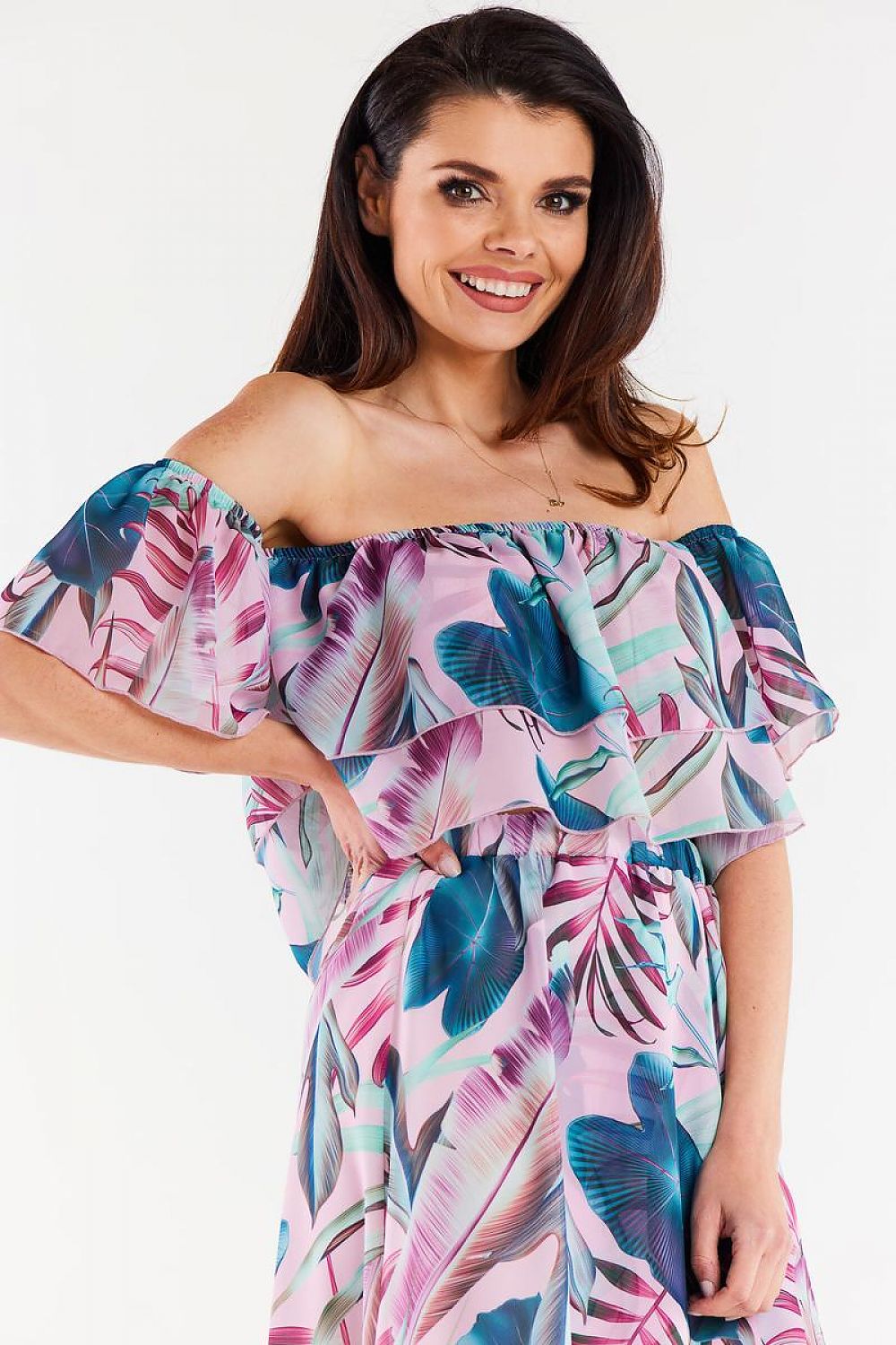 Chiffon Ruffled Short Sleeve Blouse Awama