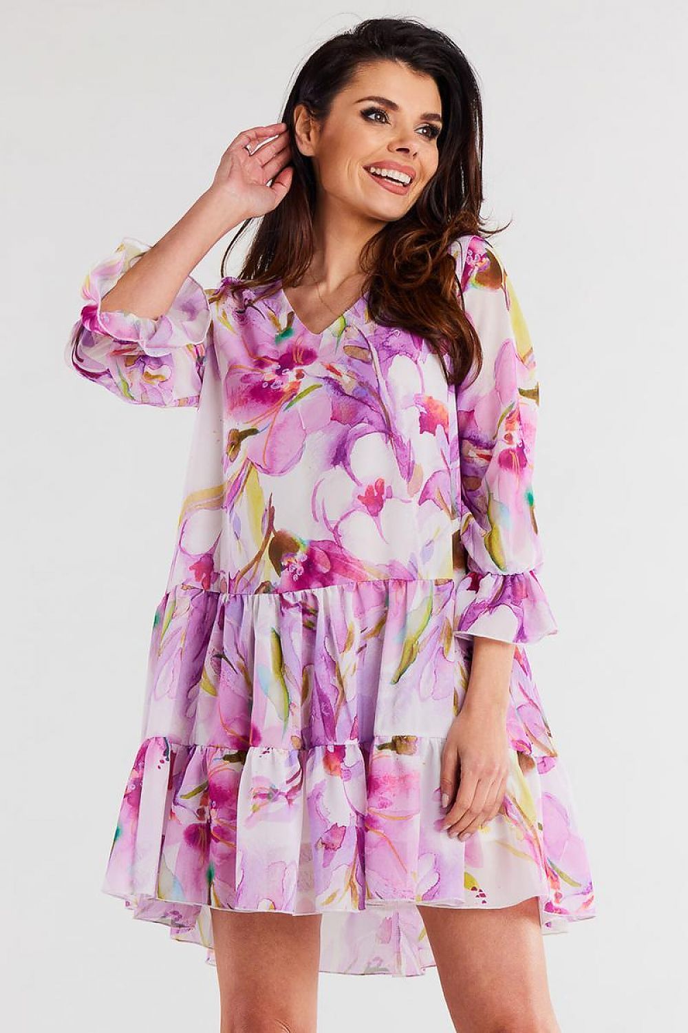 Loose Chiffon Ruffle Dress Awama