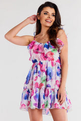 Chiffon Ruffle Neckline Short Dress Awama