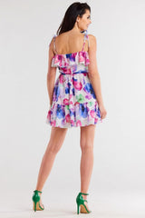 Chiffon Ruffle Neckline Short Dress Awama