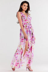 Chiffon Ruffle Waist Tie Dress Awama