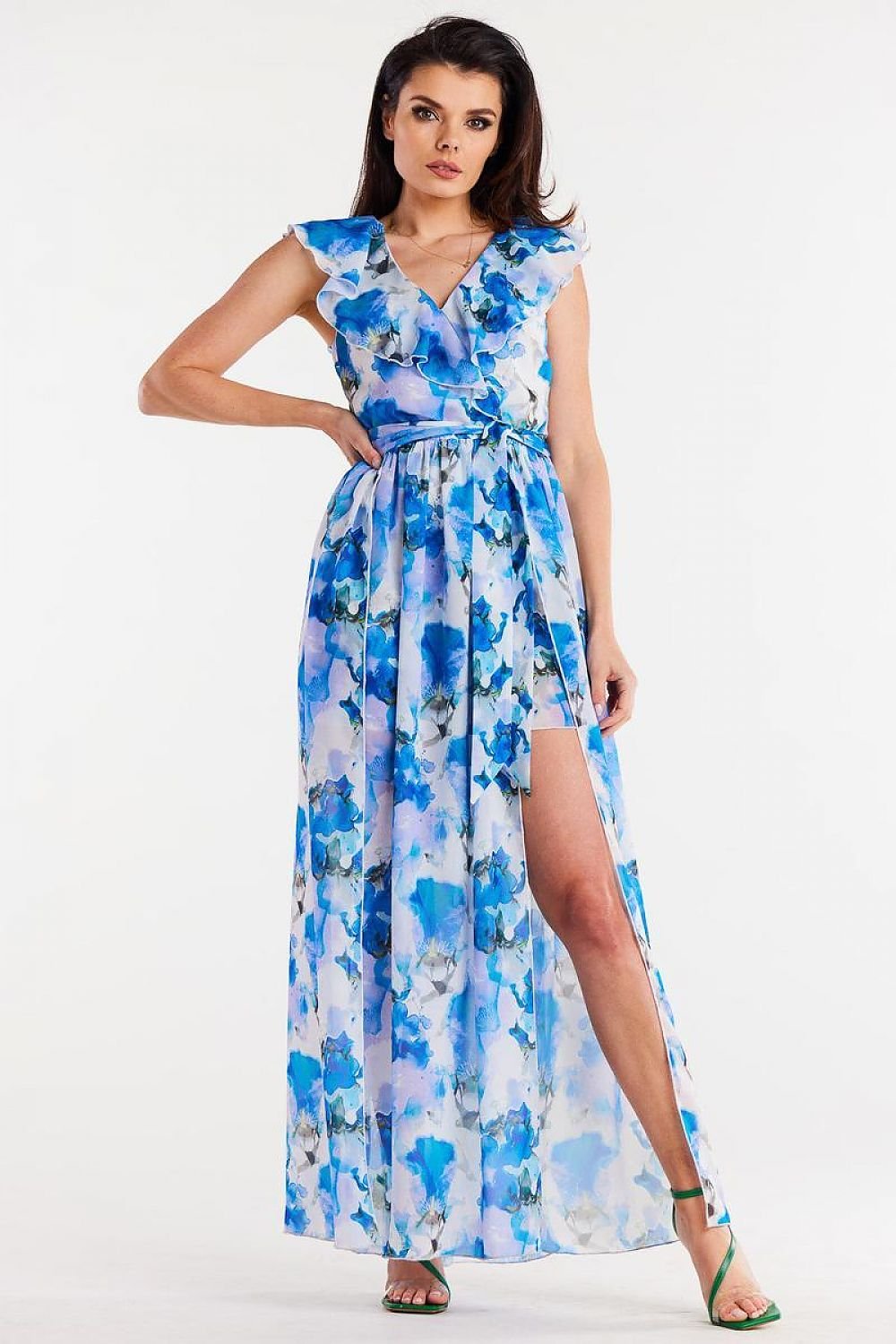 Chiffon Ruffle Waist Tie Dress Awama