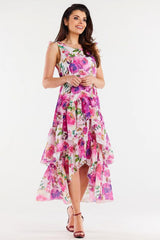 Asymmetrical Ruffle Chiffon Dress Awama