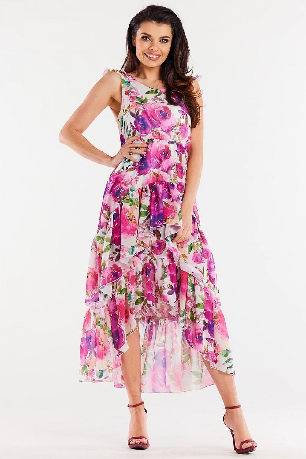 Asymmetrical Ruffle Chiffon Dress Awama