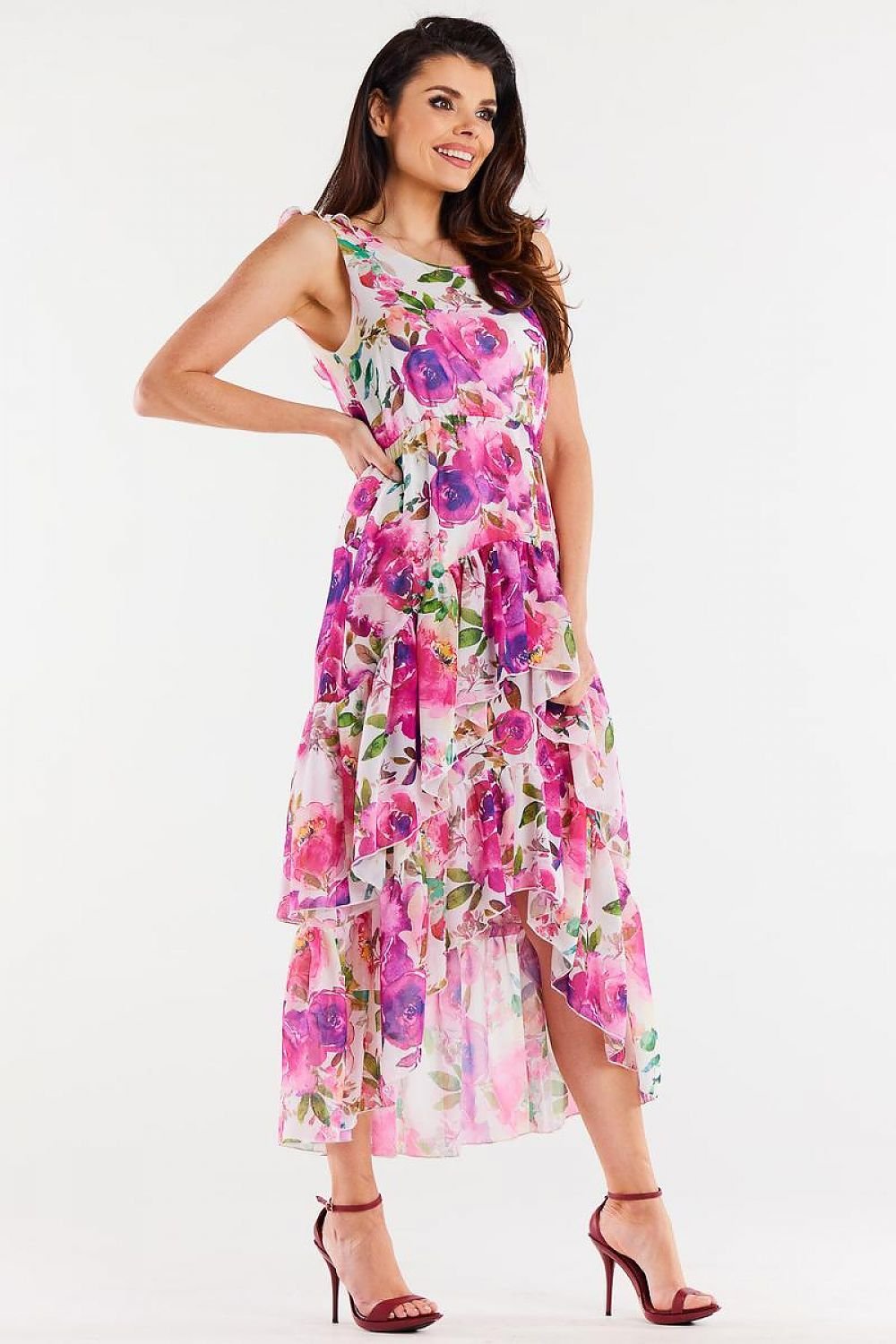 Asymmetrical Ruffle Chiffon Dress Awama