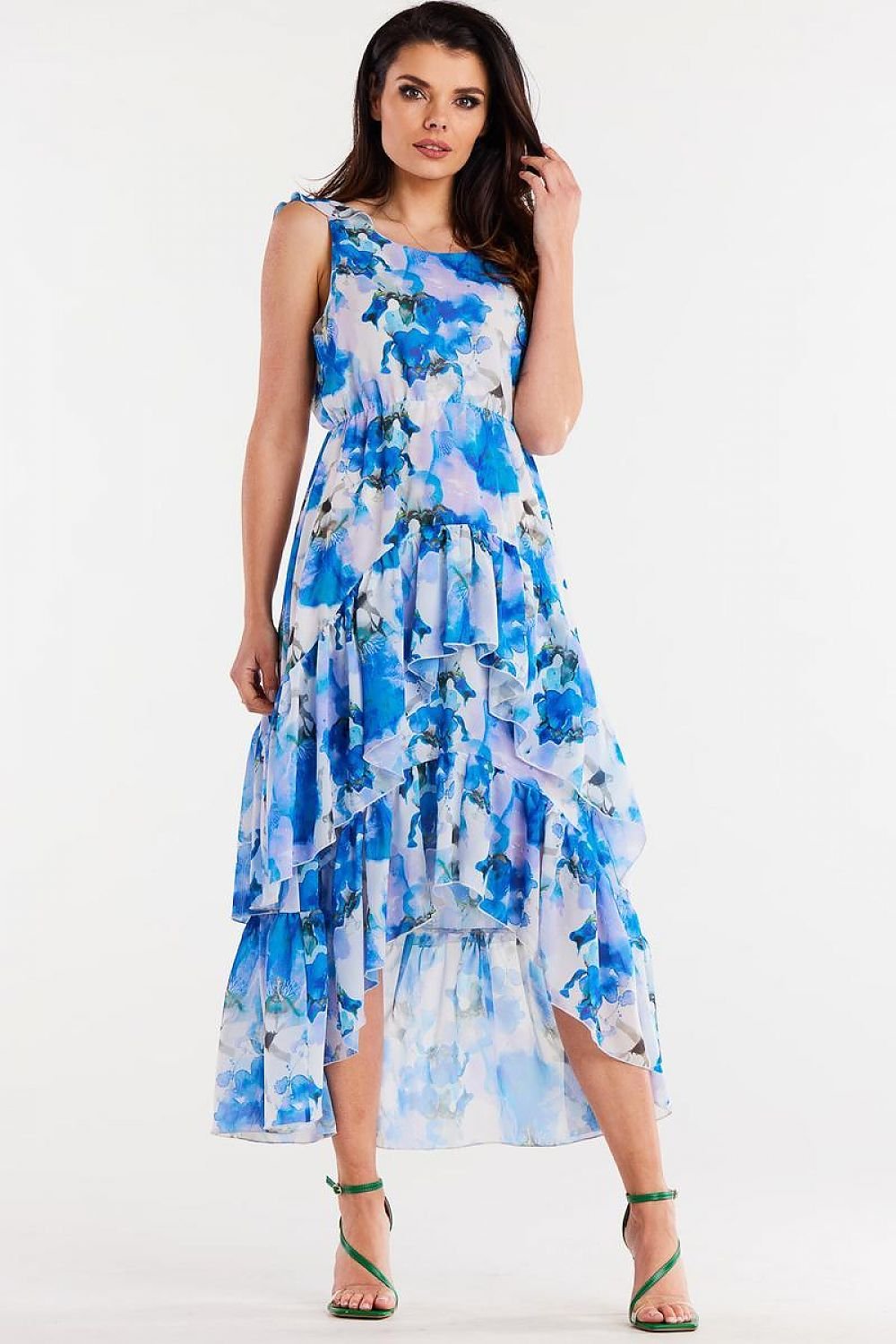 Asymmetrical Ruffle Chiffon Dress Awama