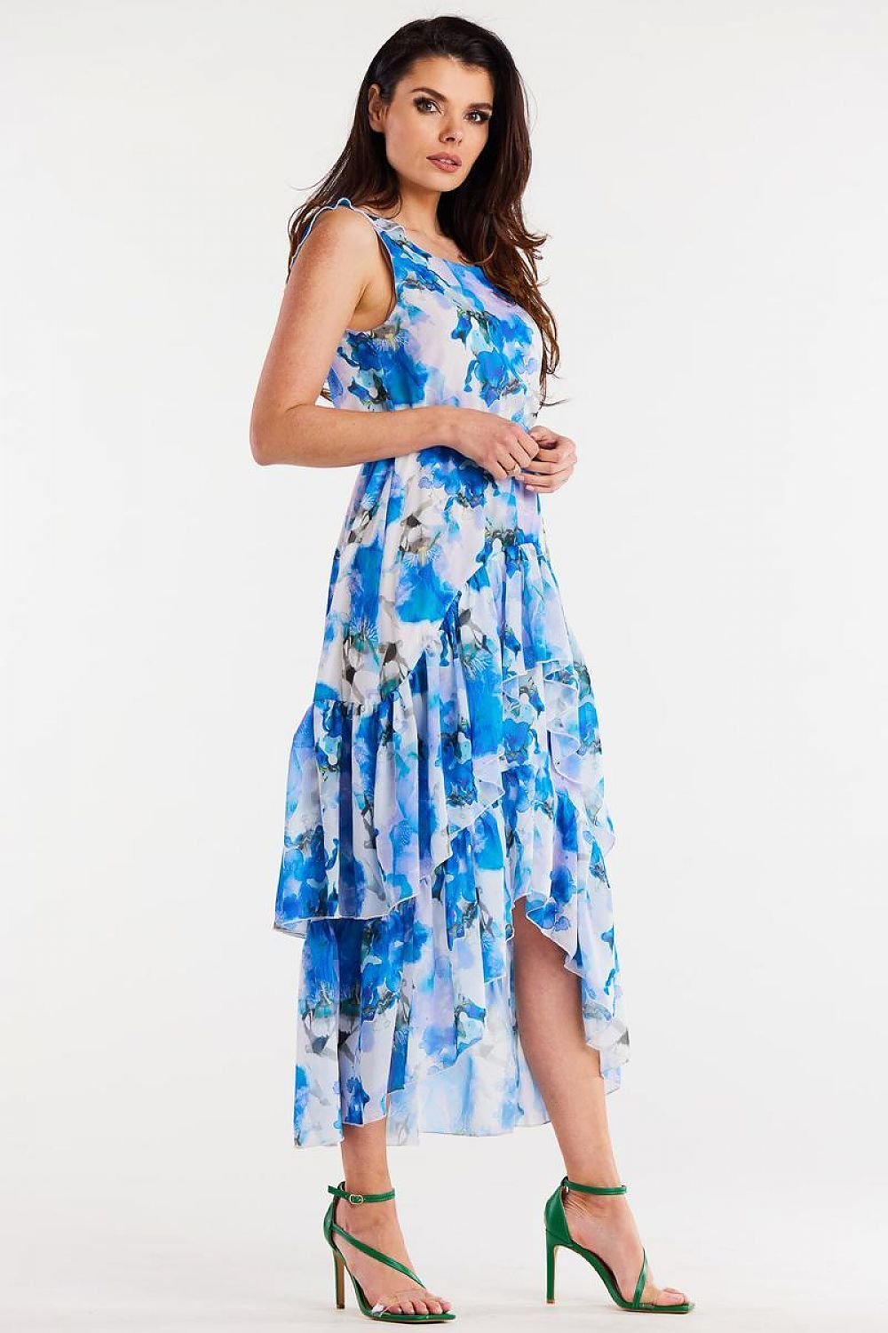 Asymmetrical Ruffle Chiffon Dress Awama