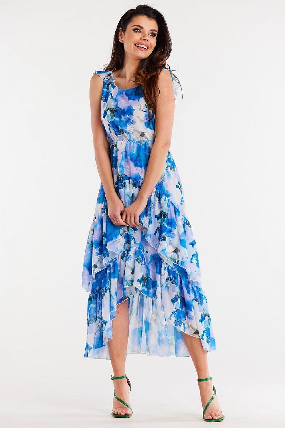 Asymmetrical Ruffle Chiffon Dress Awama