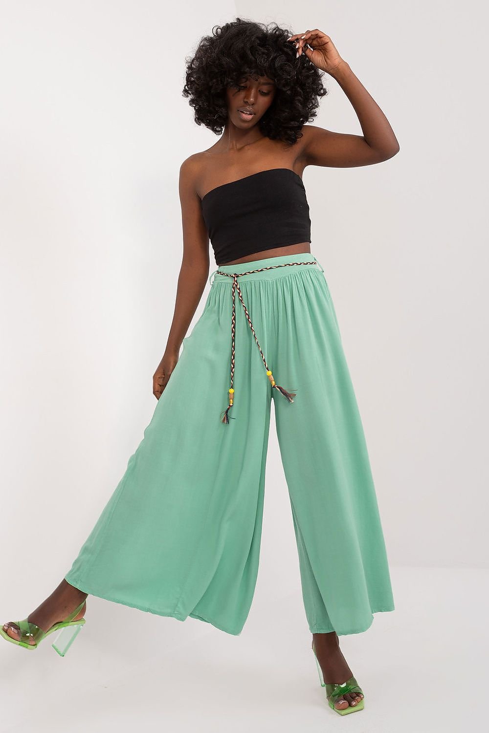 High-Waisted Wide-Leg Viscose Trousers Och Bella